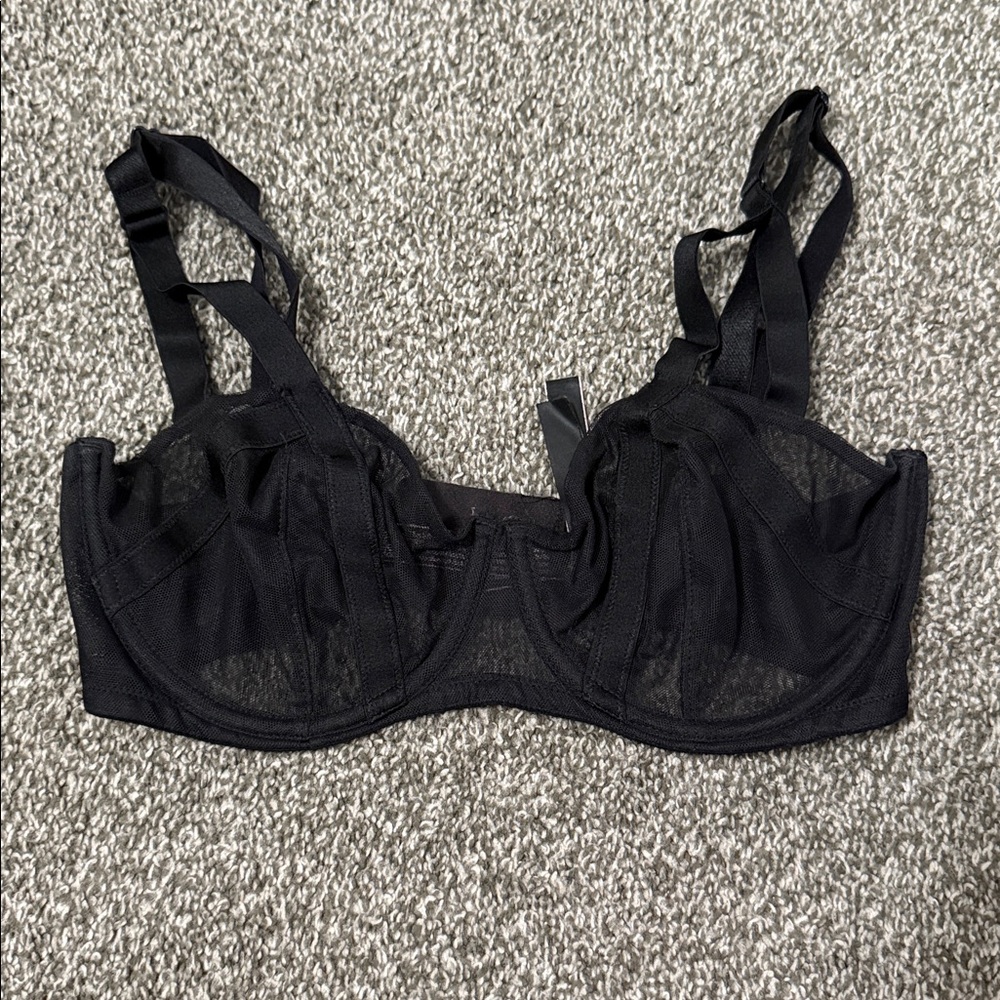 Victorias Secret Very Sexy Black Mesh Unlined Balconet Bra 32DD
